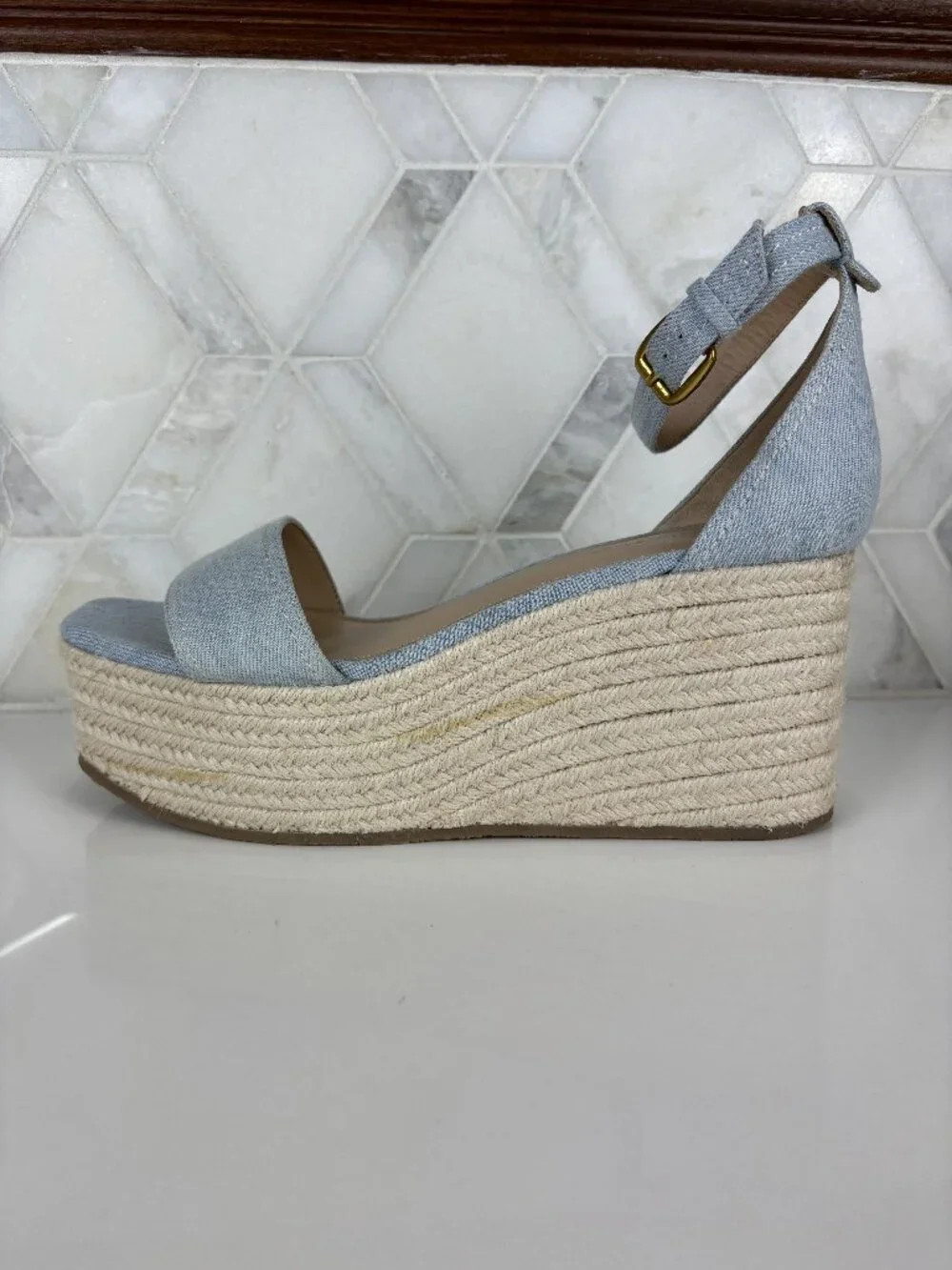 Veronica Beard Light Blue Espadrille Wedge Sandals